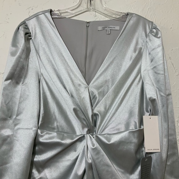 Julia Jordan Women’s Elegant Knotted Velour Sheath Silver Dress Sz 12/ Large - Picture 3 of 11